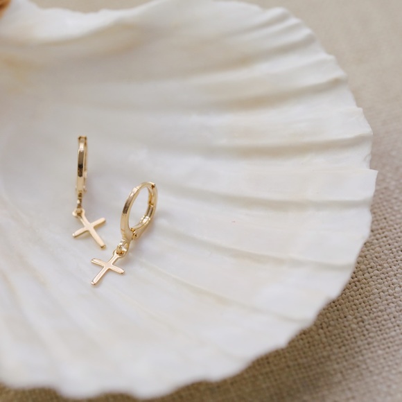 Petite Cross Earrings | 18k Gold Filled - Picture 2 of 9